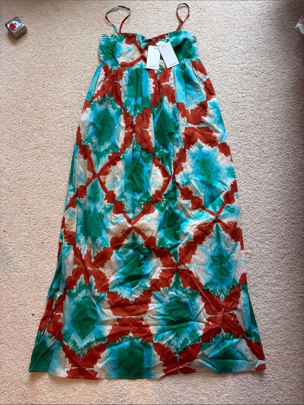 NWT small Rails Tie-Dye Maxi Dress in Teal, Rust & Beige